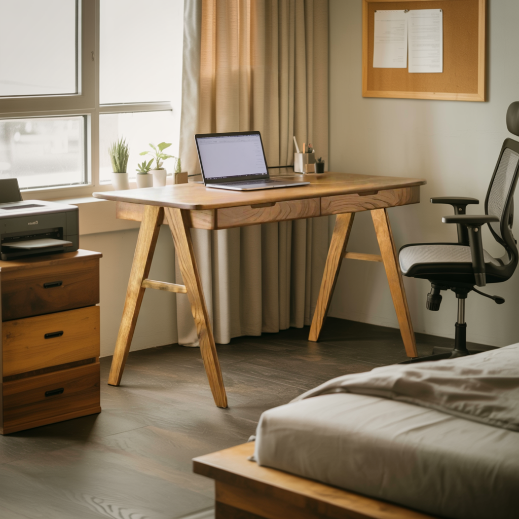 Mid Century Modern Wood Writing Desk With Drawers For Home Office Or Study