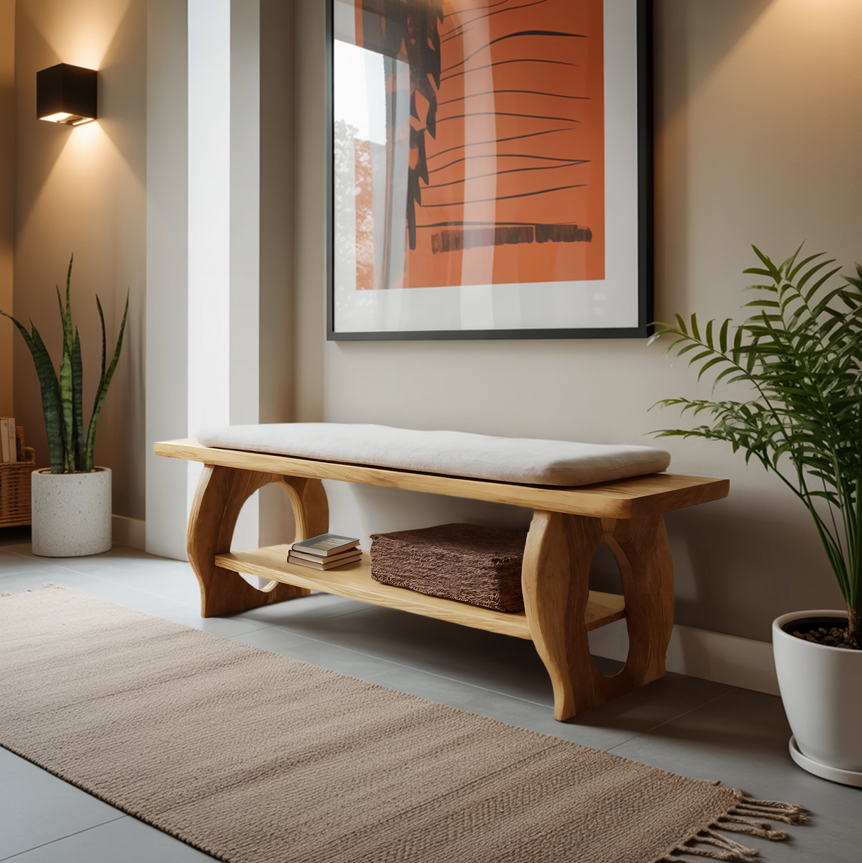 Minimalist Wooden Bench For Bedroom Interior Accent