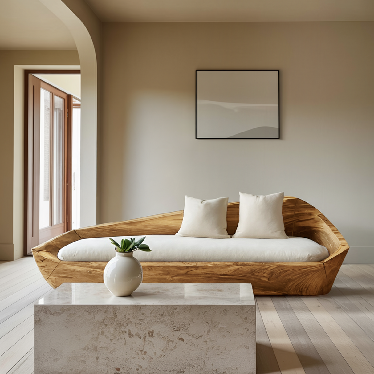 Modern Sculptural Wooden Sofa For Living Room Decoration