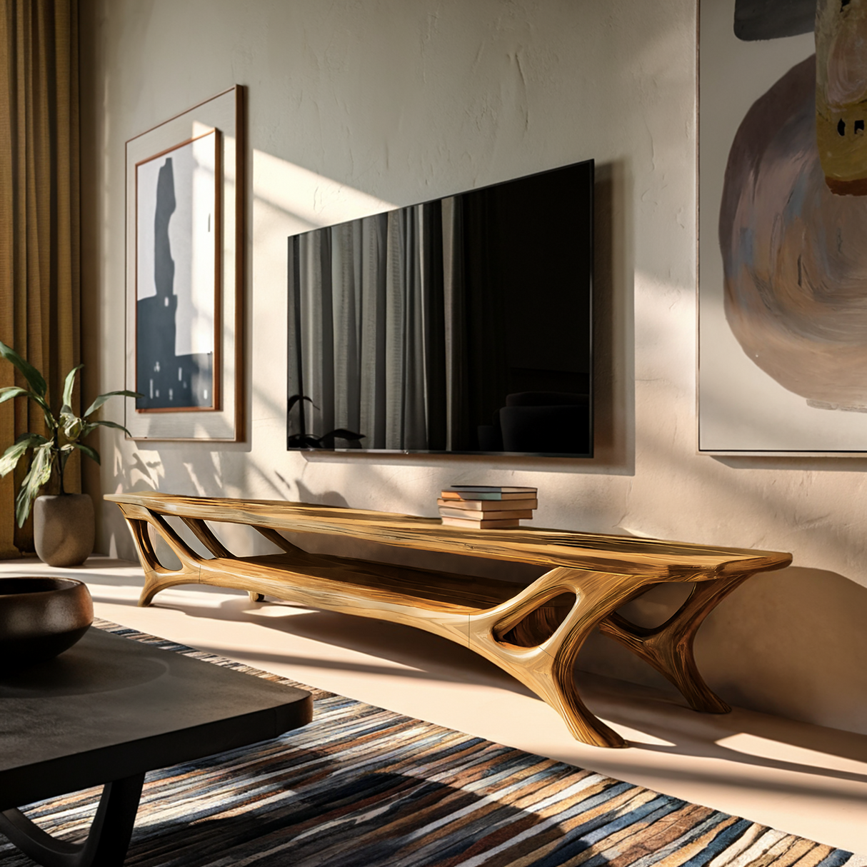 Curved TV Stand For Contemporary Living Room Furniture