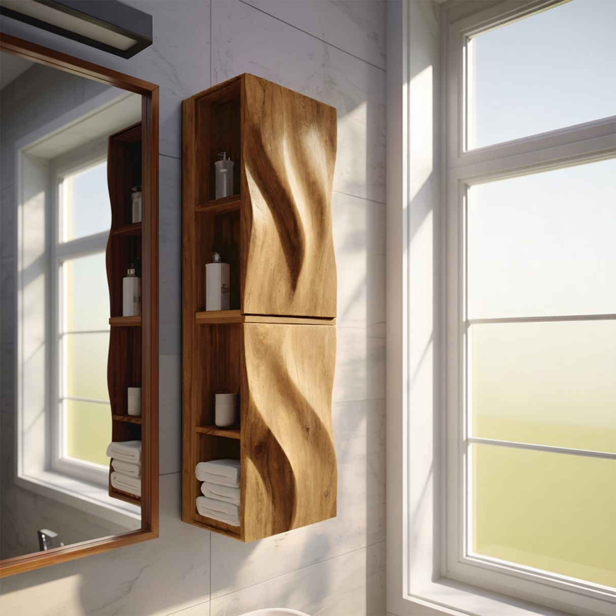Luxury Bathroom Cabinet Wave Carved Doors For Bathroom