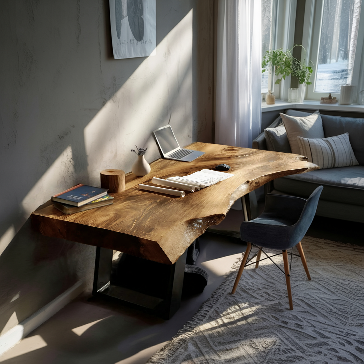 Farmhouse Wooden Live Edge Desk For Bedroom Decor