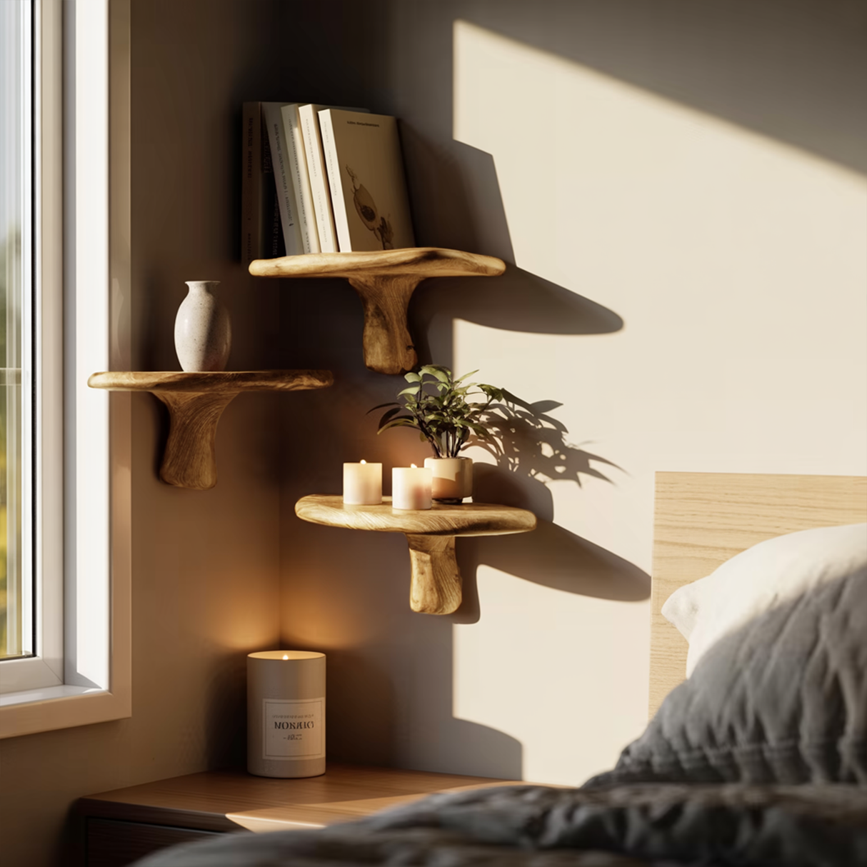 Handcrafted Live Edge Mushroom Shelf For Artistic Living Room Design