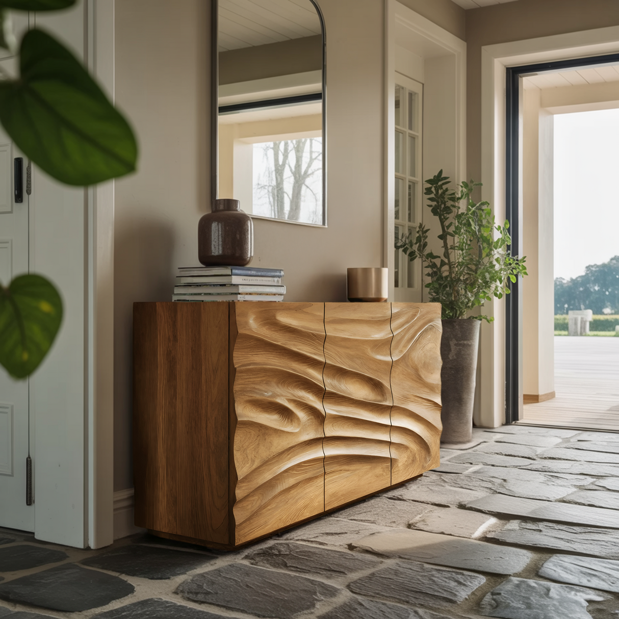 Artisan Sideboard Hand Carved Sculptural Design For Living Room