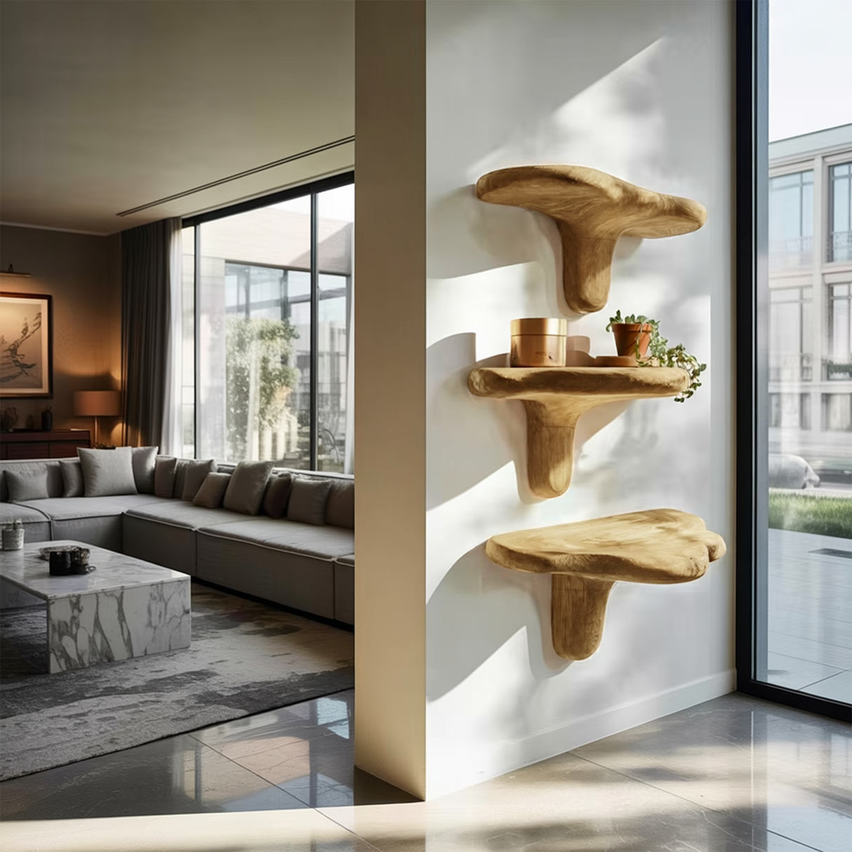 Handcrafted Wooden Mushroom Shelf For Modern Entryway Design