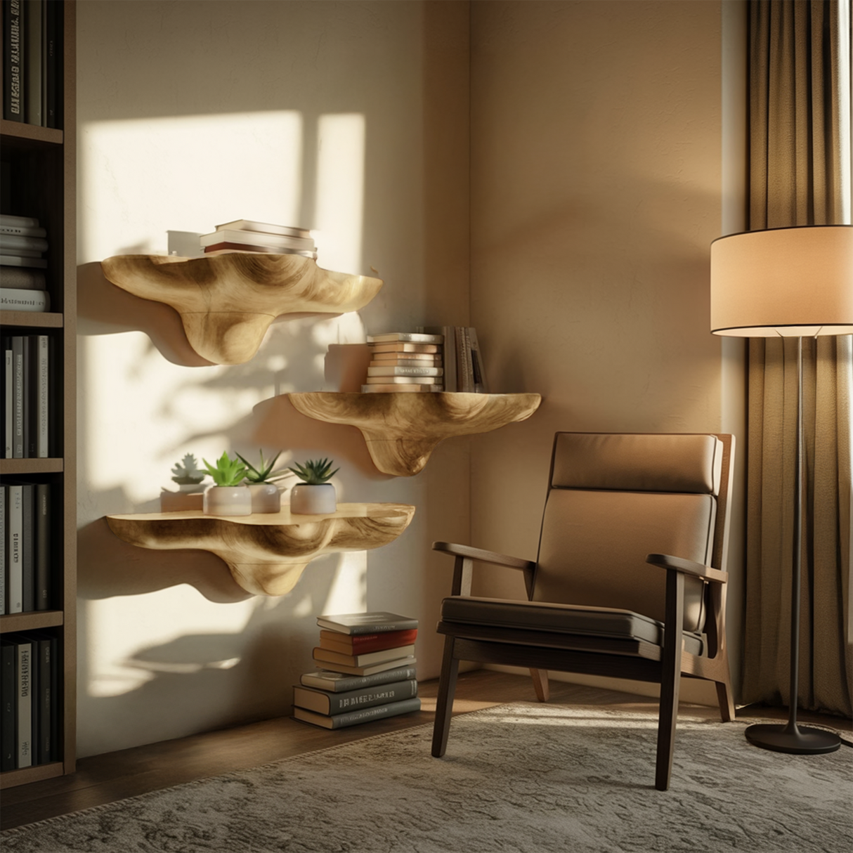 Mid Century Solid Wood Mushroom Shelf For Stylish Furniture Decor