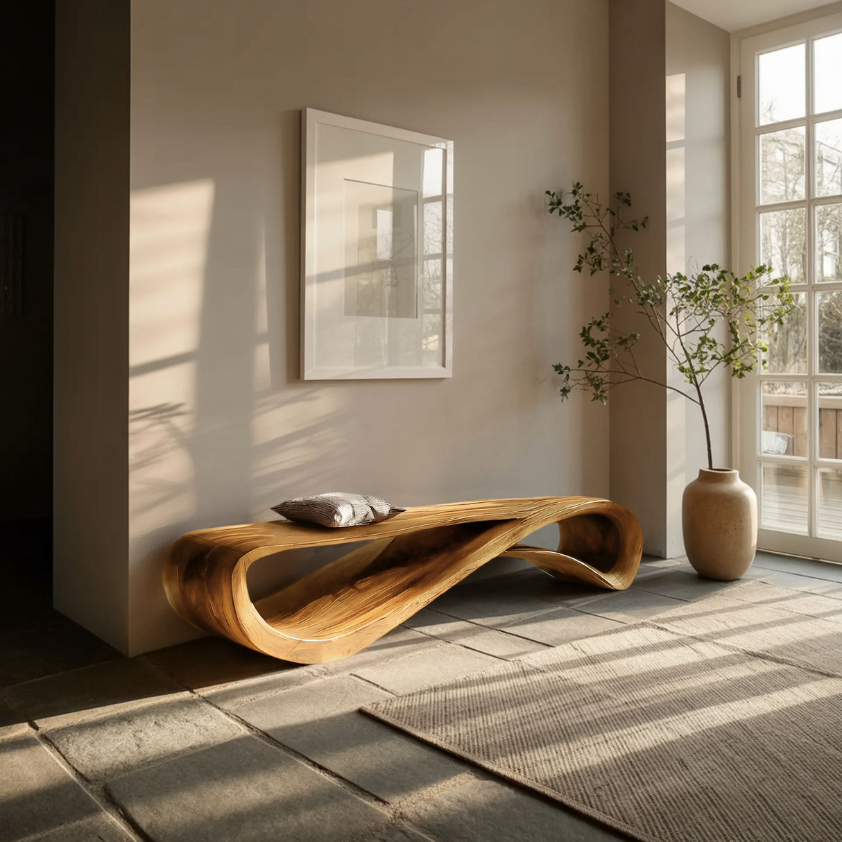 Contemporary Bench With Wave Shape For Living Room