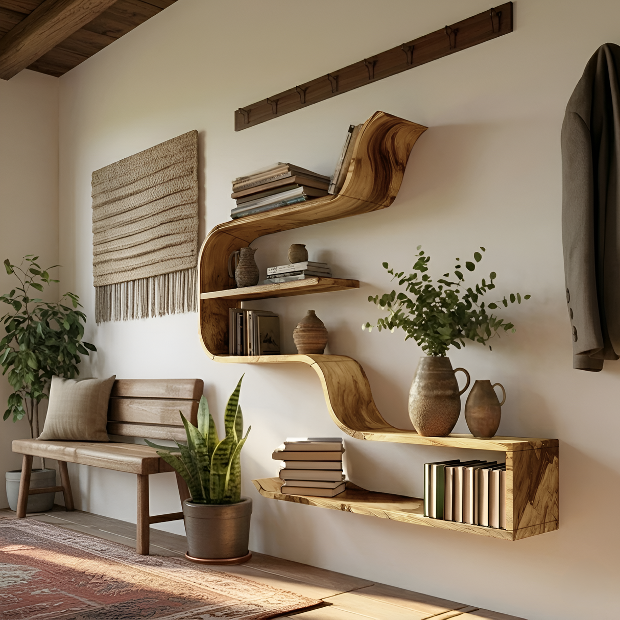 Handcrafted Wooden Entryway Organizer Shelf For Hallway Storage