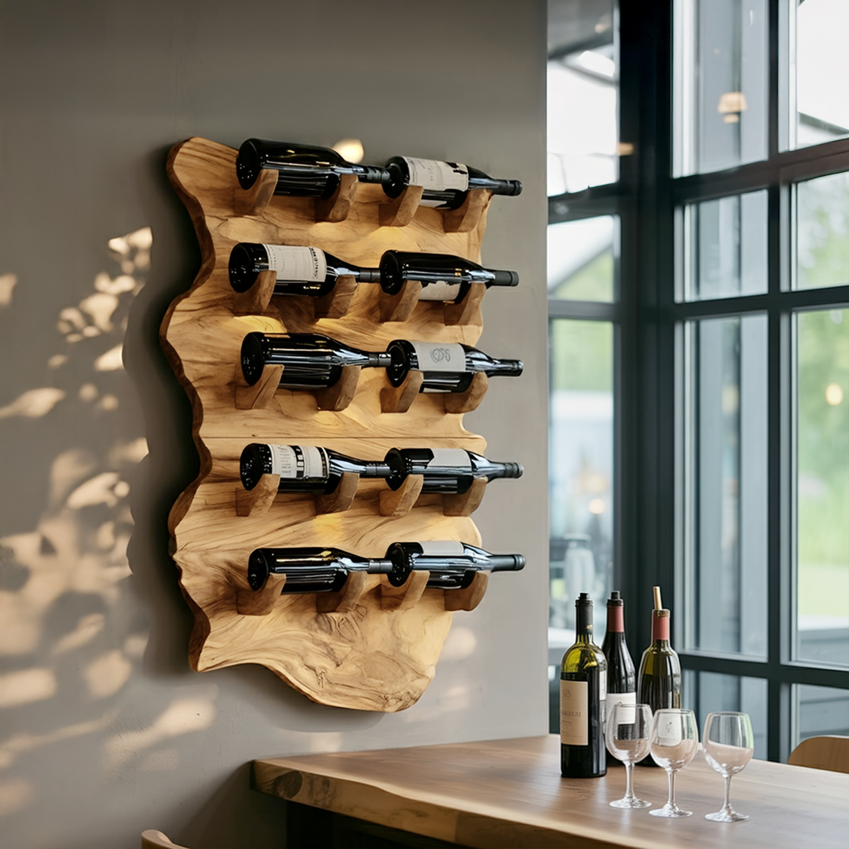 Farmhouse Wooden Live Edge Wine Holder For Furniture Decor