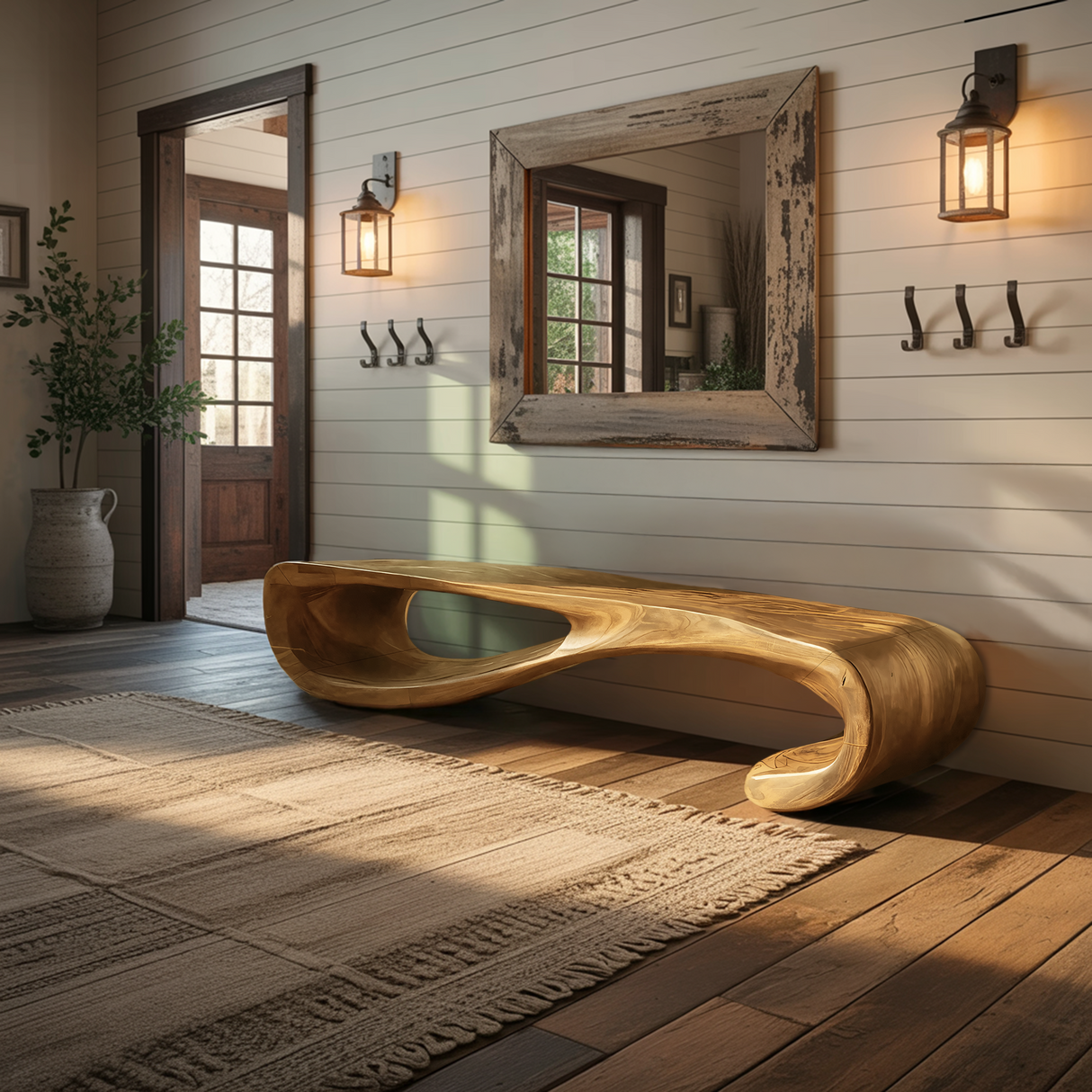 Modern Curved Entryway Bench For Hallway Accent