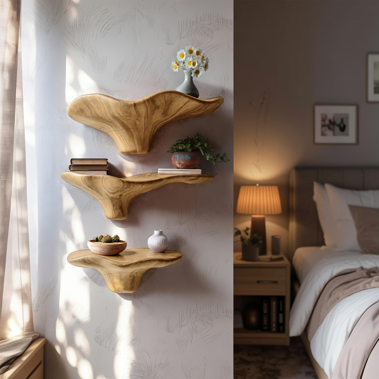 Farmhouse Handcrafted Solid Wood Mushroom Shelf For Living Room Decor