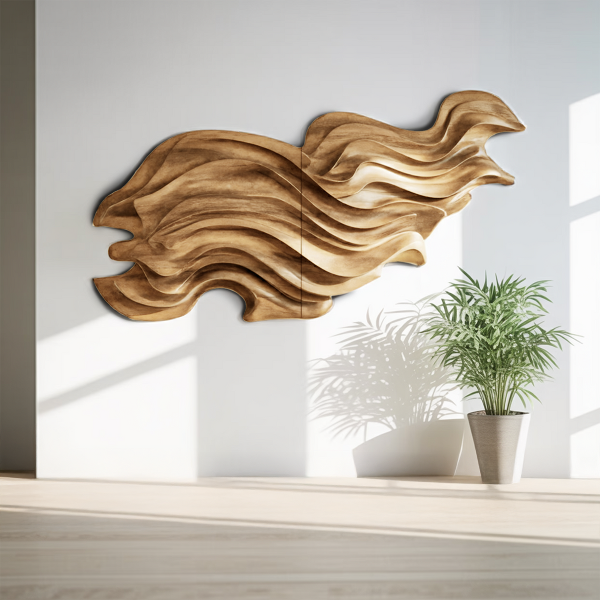 Flowing Wave Wall Sculpture With Abstract Carving For Living Room