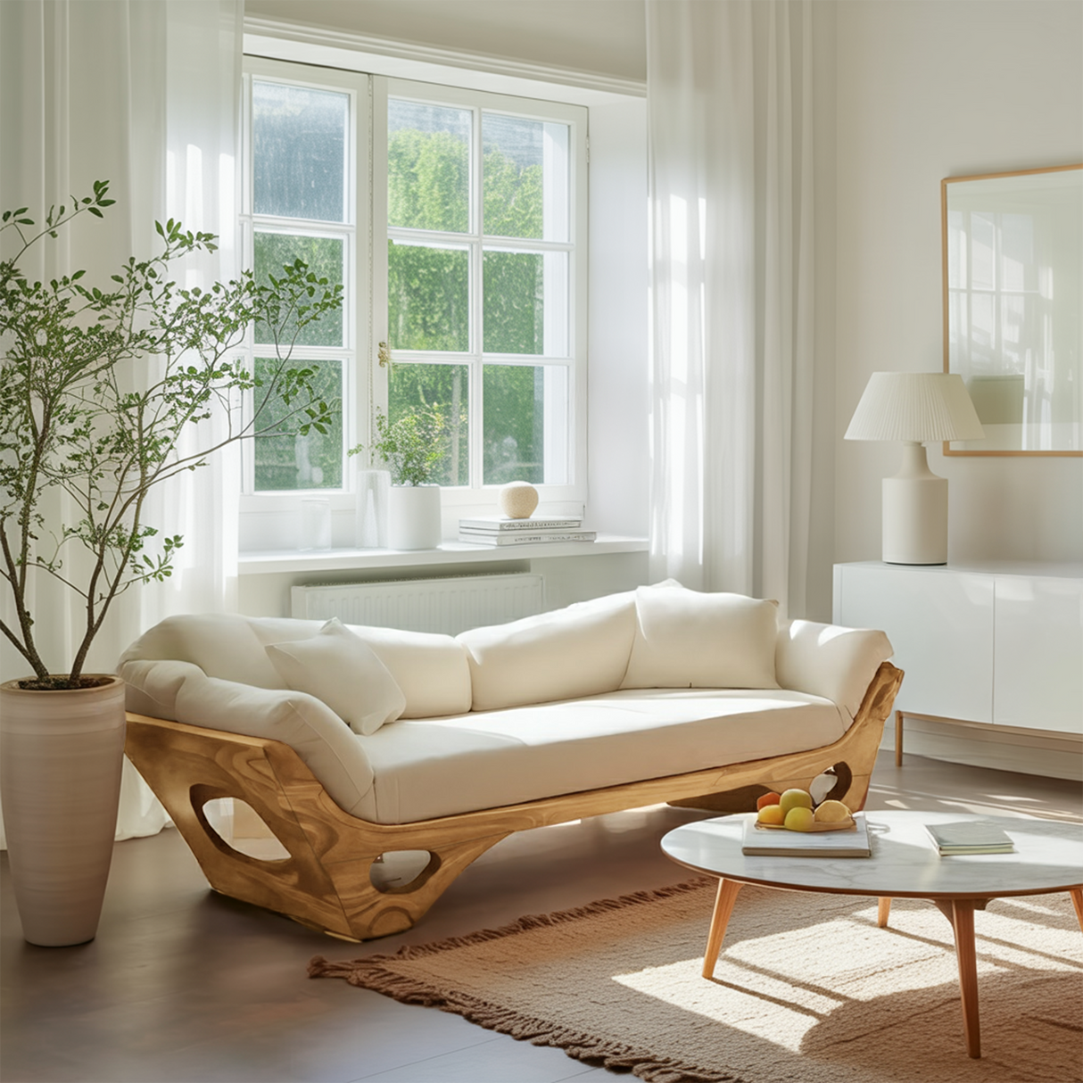 Artistic Wooden Sofa With Sculptural Organic Frame For Contemporary Home