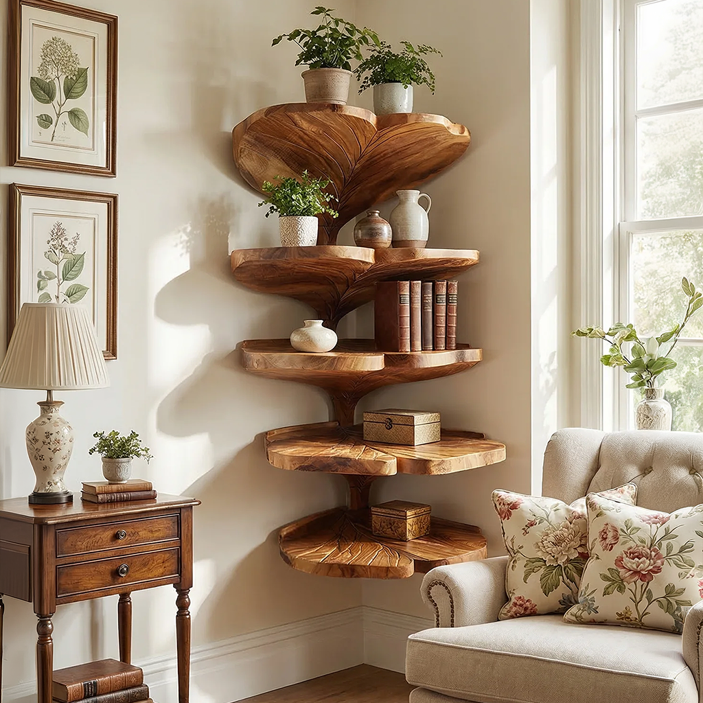 Mid Century Leaf Shape Corner Shelf Kitchen Wall Organizer
