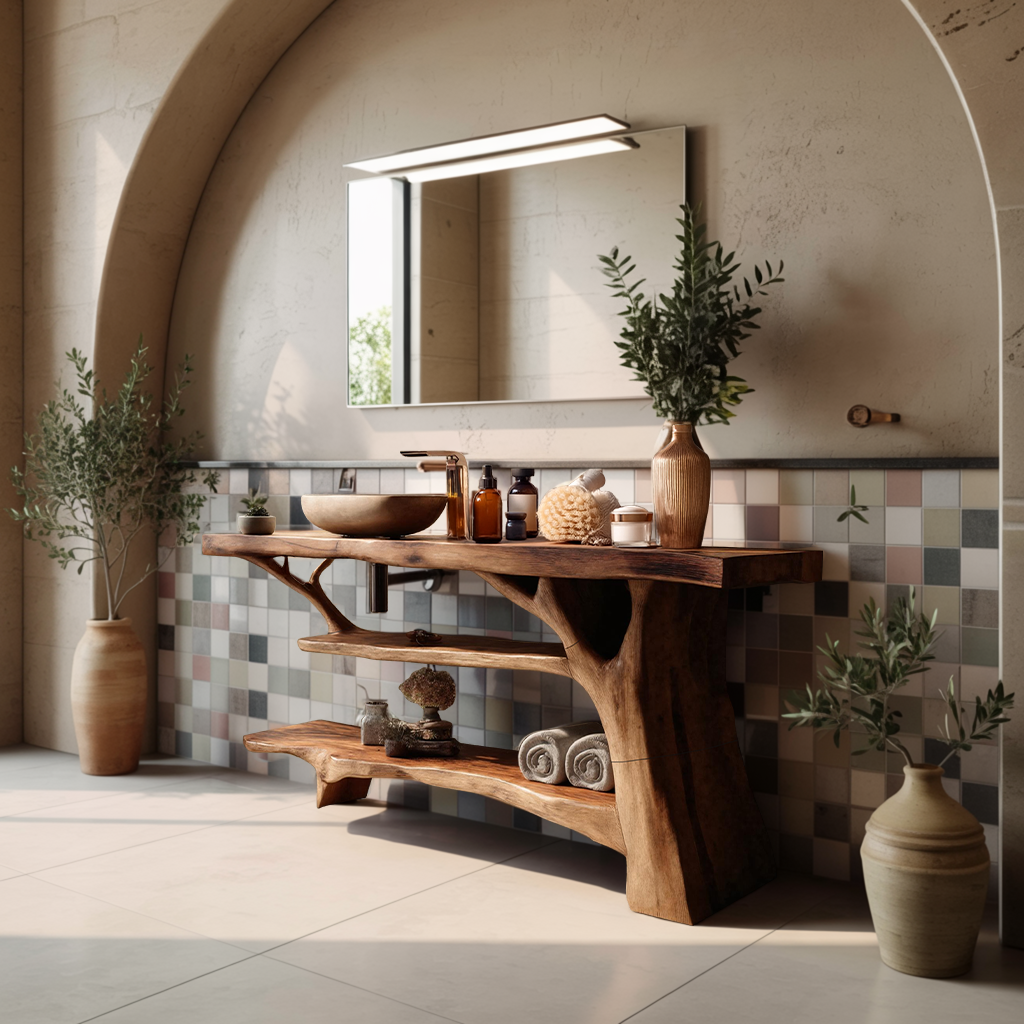 Modern Wooden Live Edge Bathroom Vanity For Stylish Bathroom Design