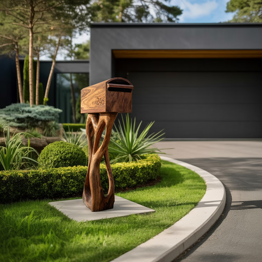 Modern Wooden Sculpture Mailbox For Patio Unique Garden Decoration
