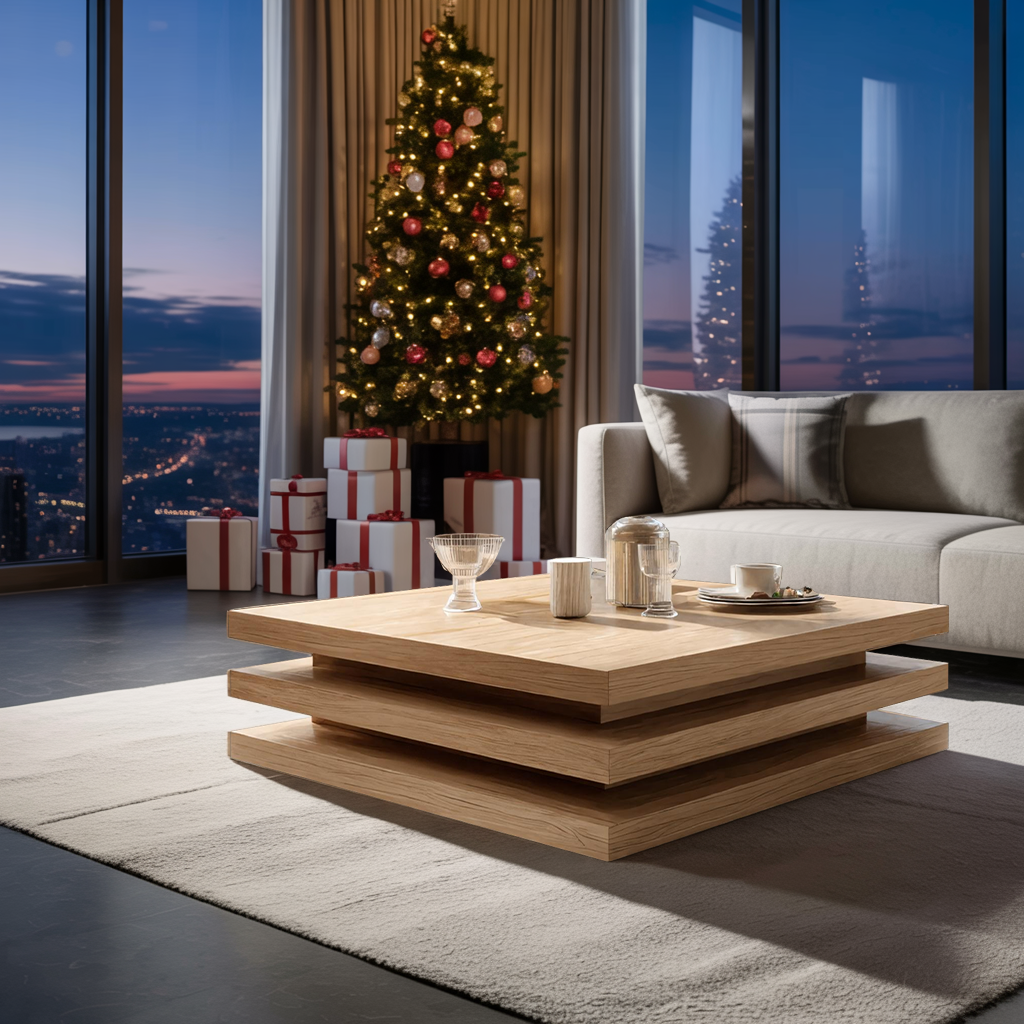 Modern Wooden Live Edge Coffee Table For Holiday Living Room
