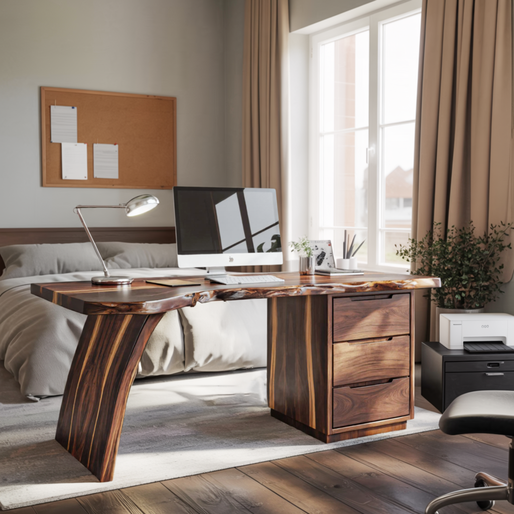 Artisan Live Edge Wooden Desk With Curved Legs For Home Office