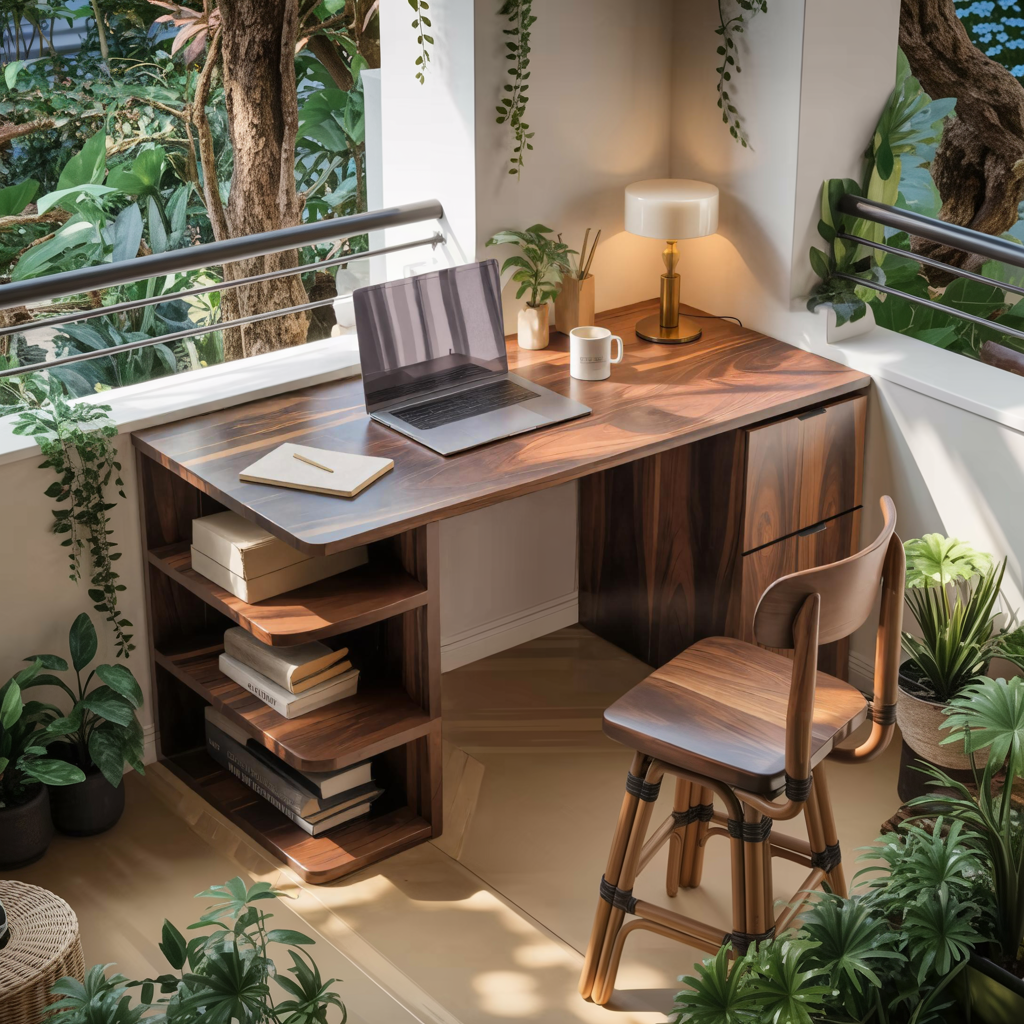 Contemporary Wooden Desk With Shelves And Drawers For Home Office