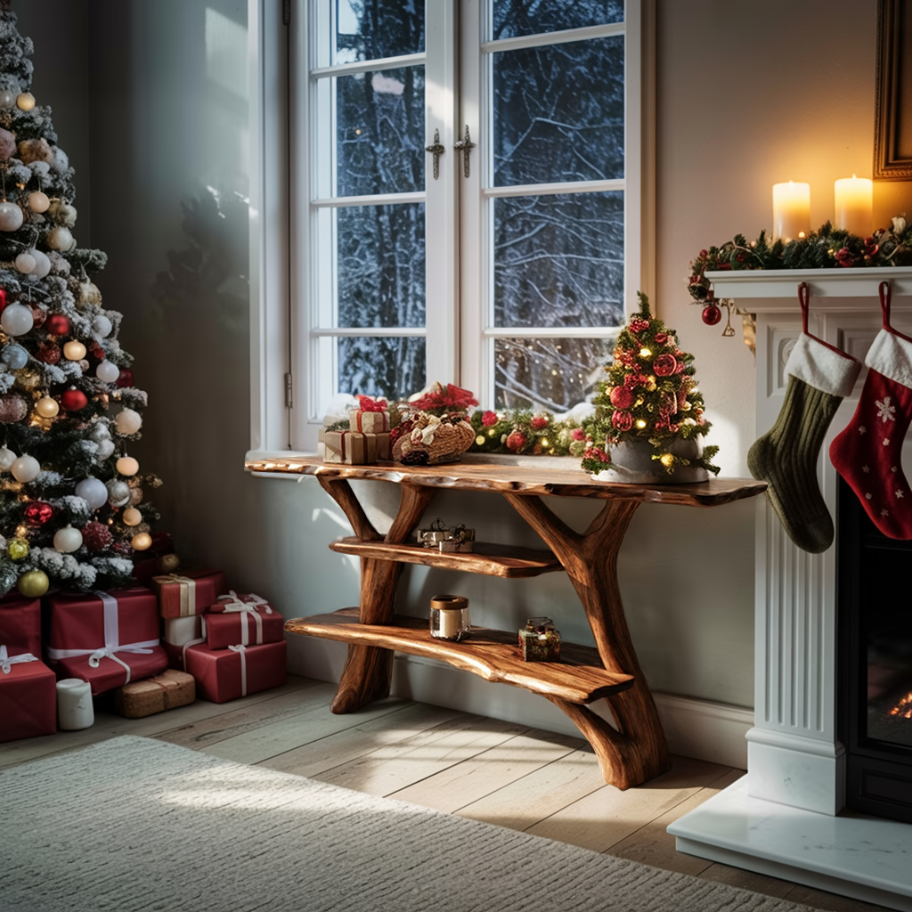 Farmhouse Solid Wood Console Table For Seasonal Christmas Entryway Design