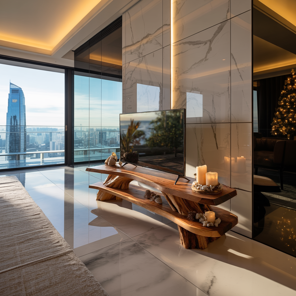 Farmhouse Solid Wood TV Console For Cozy Christmas Design