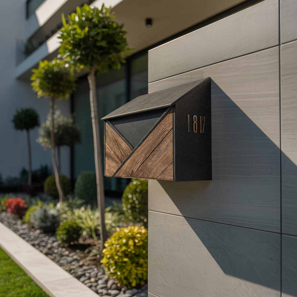 Modern Wooden Sculpture Mailbox For Outdoor Furniture Yard Accent
