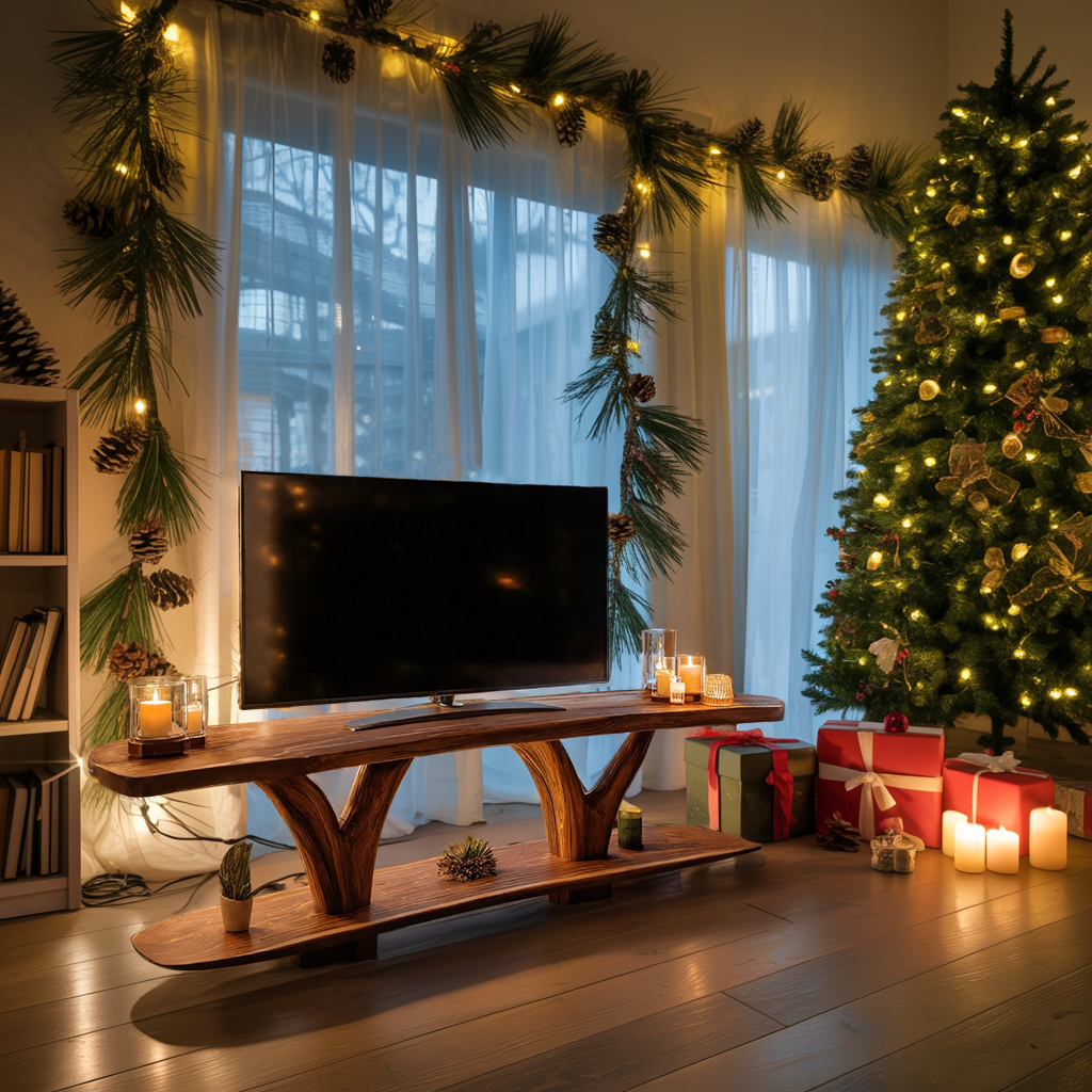 Farmhouse Solid Wood TV Console For Cozy Holiday Decoration