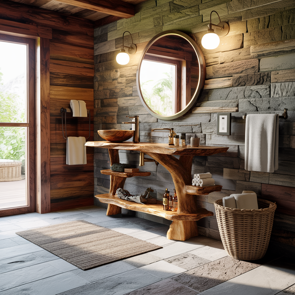 Mid Century Live Edge Tree Trunk Vanity For Modern Interior Bathroom Decor