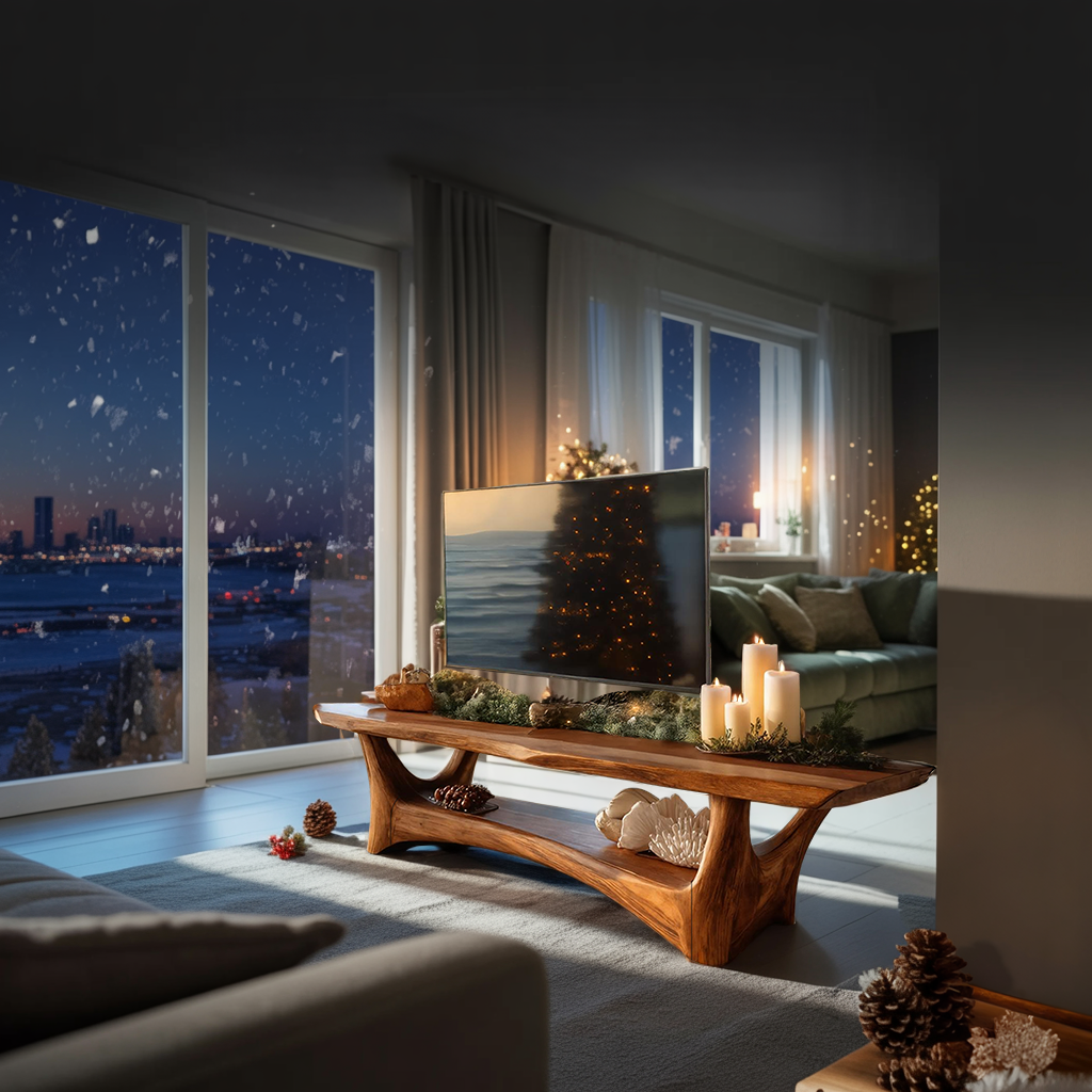 Farmhouse Solid Wood TV Console For Holiday Living Room Style