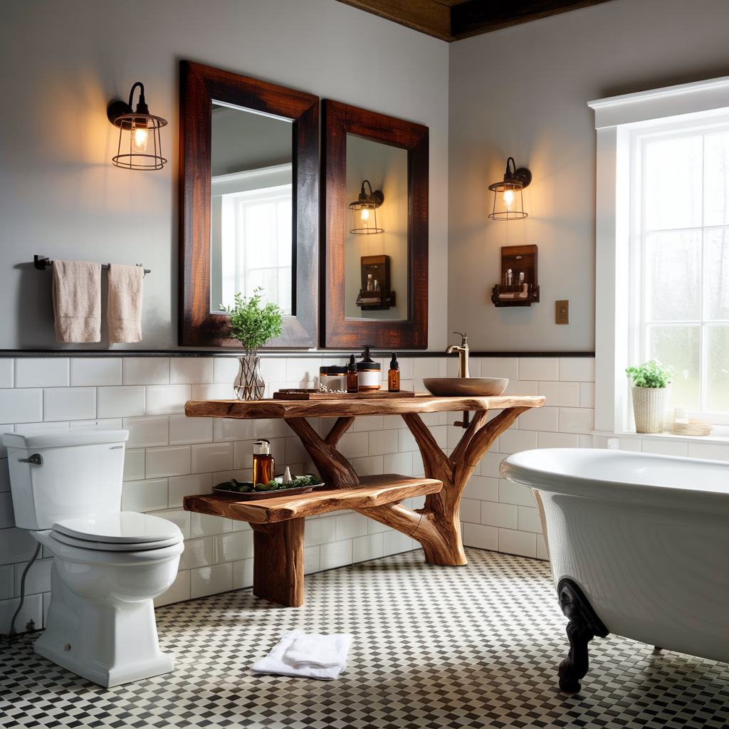 Farmhouse Wooden Live Edge Bathroom Vanity For Bathroom Design