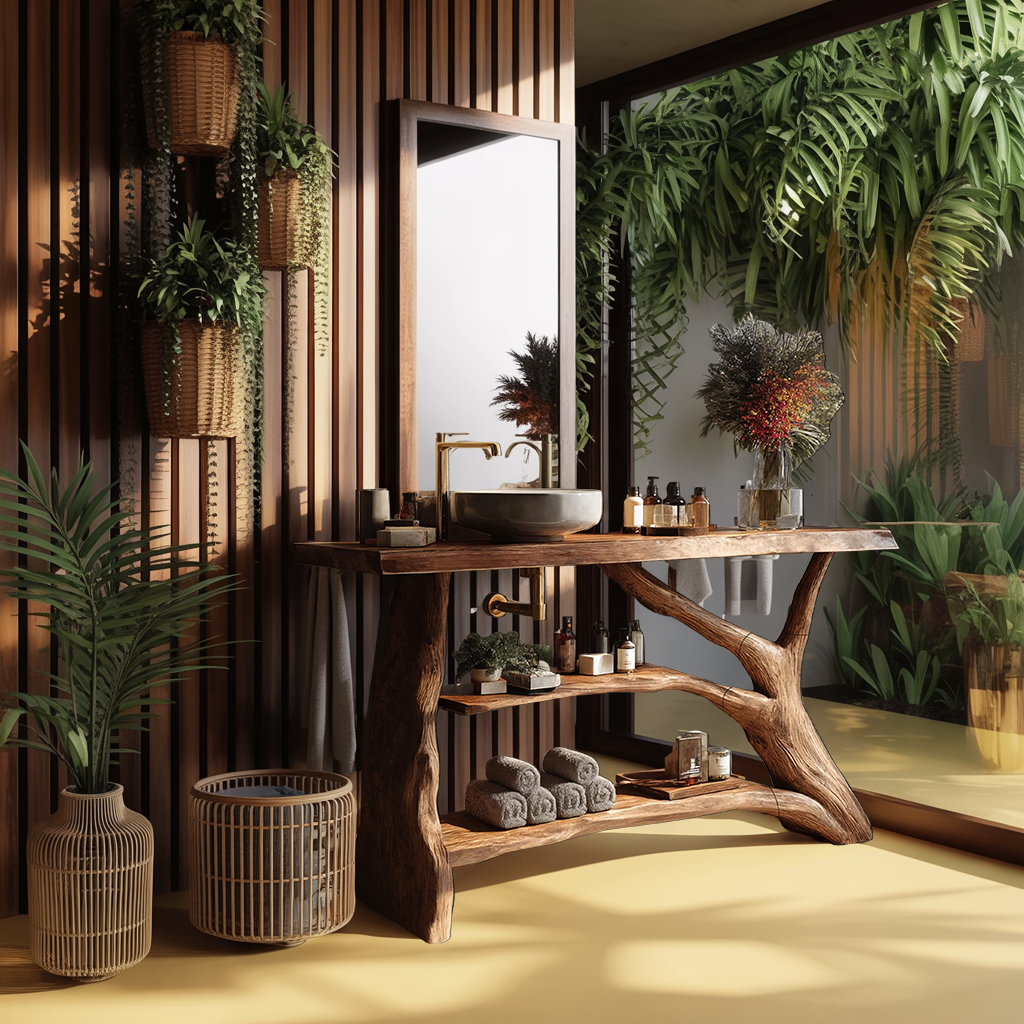 Mid Century Solid Wood Bathroom Vanity For Modern Bathroom Decor