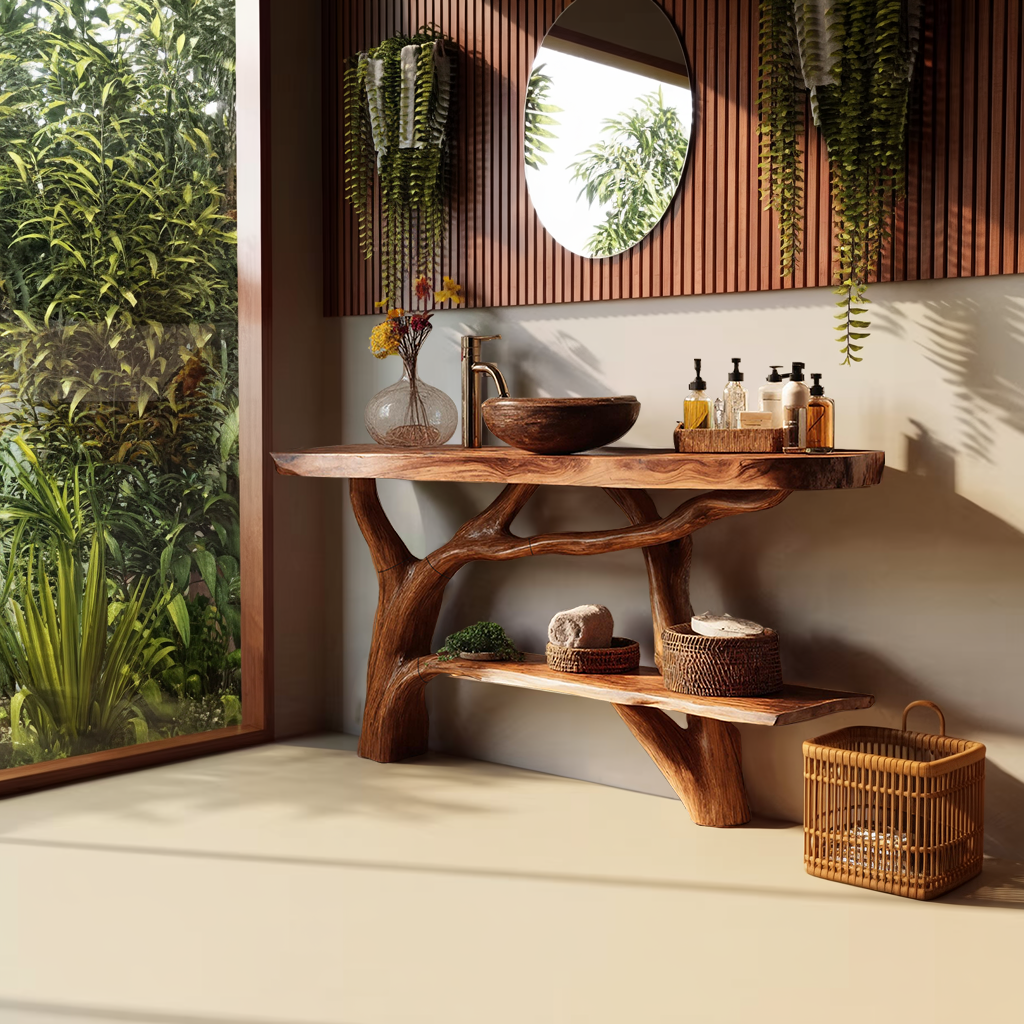 Handcrafted Wooden Live Edge Bathroom Vanity For Classic Bathroom Decor