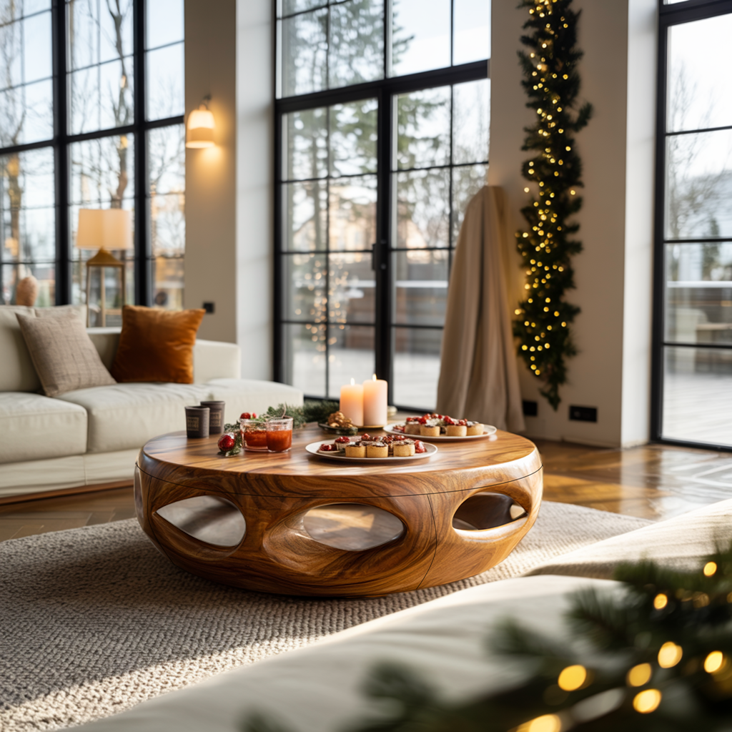 Rustic Solid Wood Low Coffee Table For Cozy Christmas Furniture