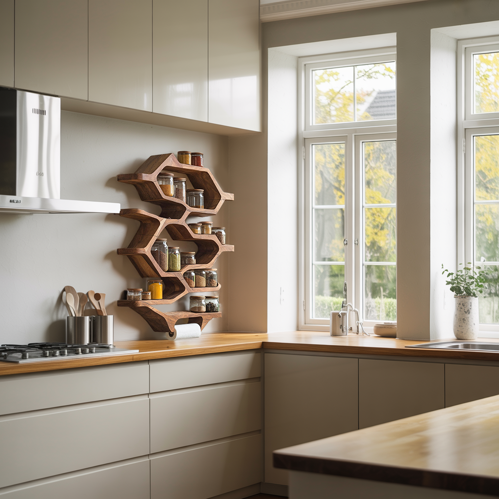 Handcrafted Wooden Rack For Kitchen Spice Organization