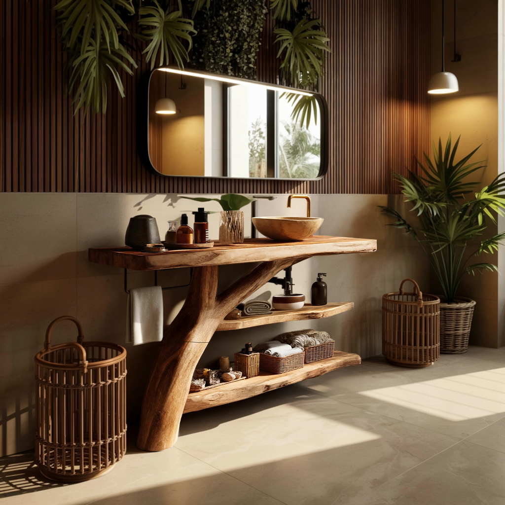 Handcrafted Live Edge Tree Trunk Vanity For Modern Bathroom Furniture Decor