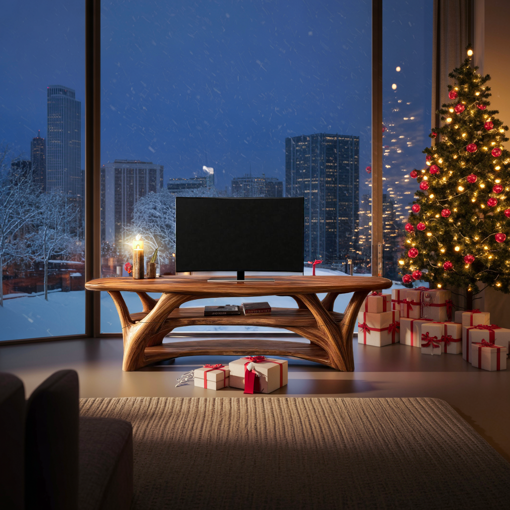 Farmhouse Live Edge Entryway TV Stand For Christmas Design