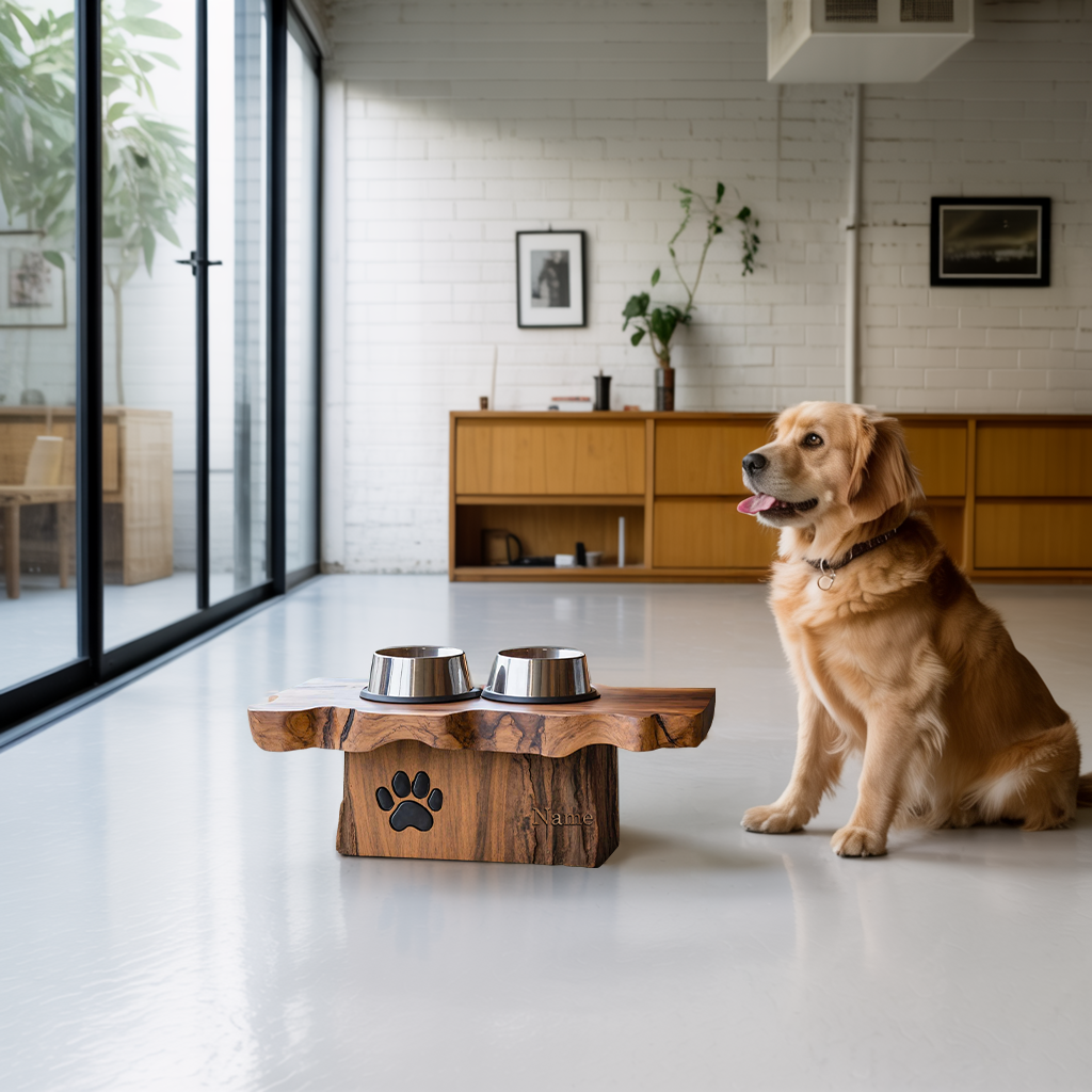 Rustic Wooden Dog Bowl Station For Modern Homes