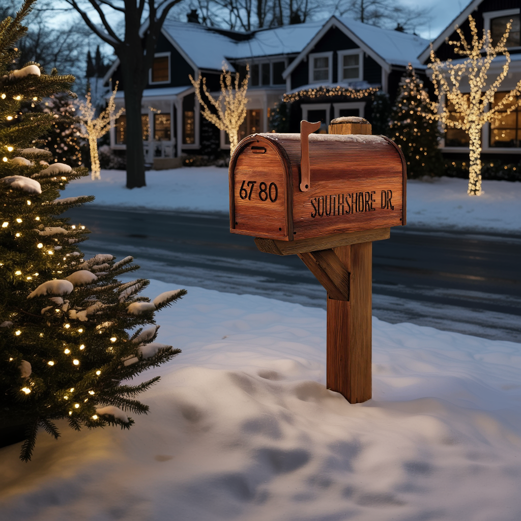 Modern Wooden Sculpture Mailbox For Outdoor Patio Rustic Design