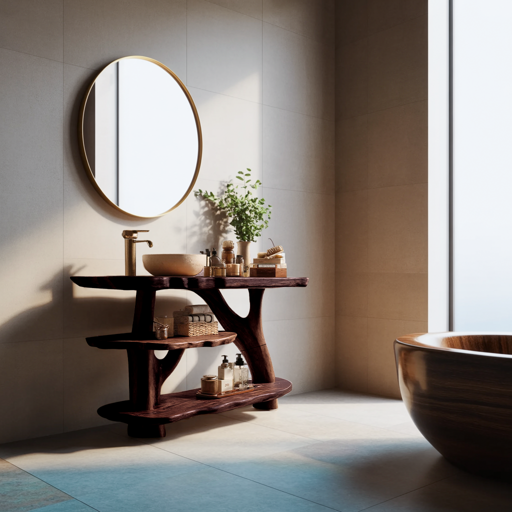 Farmhouse Live Edge Tree Trunk Vanity For Country Style Furniture Decor