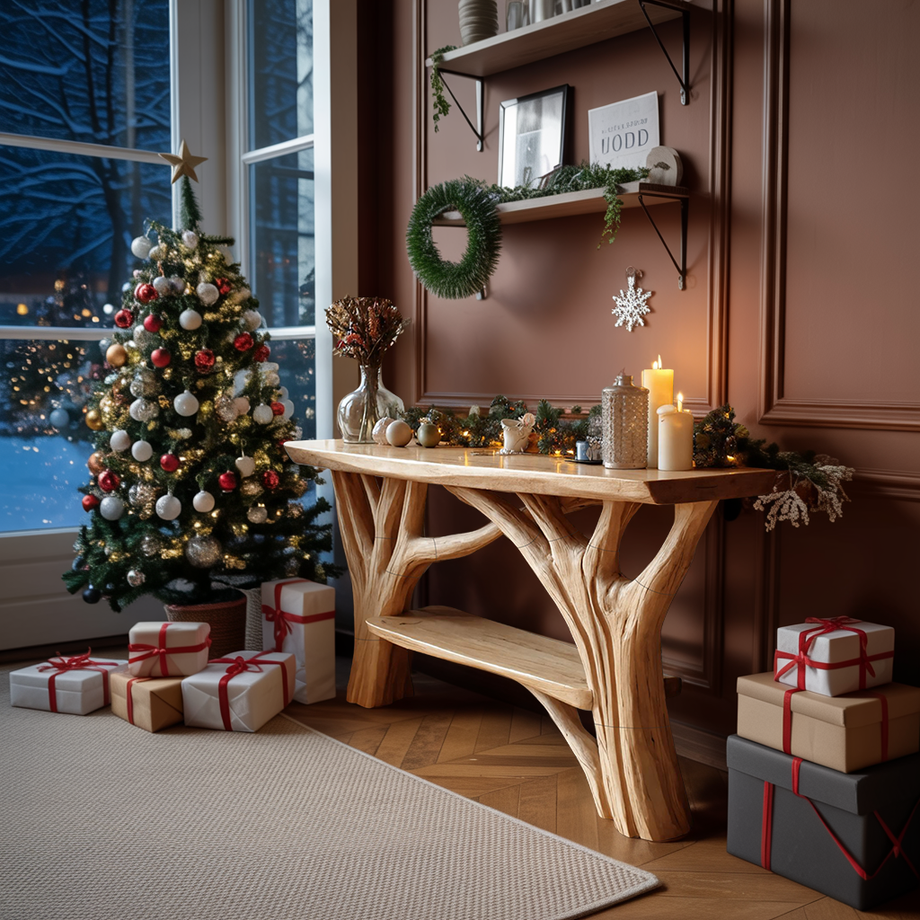 Farmhouse Live Edge Console Table For Holiday Living Room Accent
