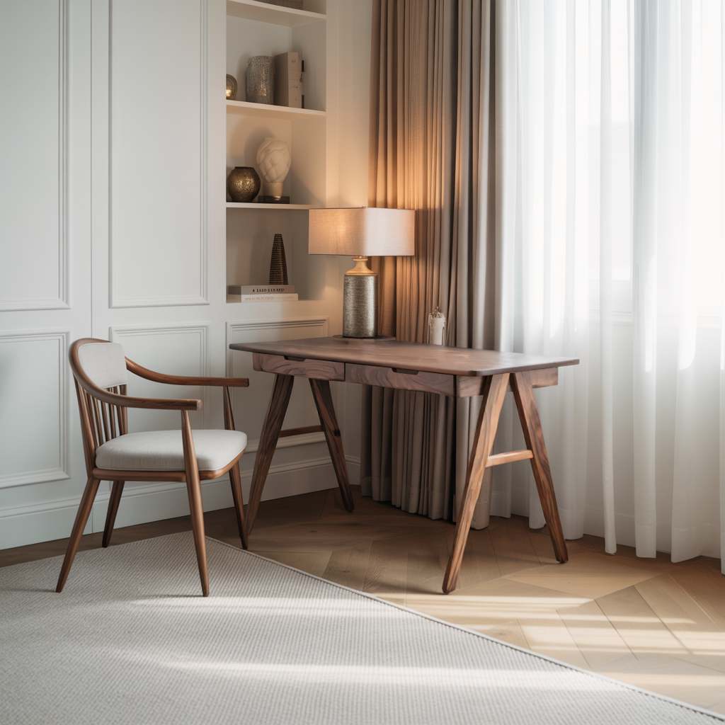 Mid Century Modern Wood Writing Desk With Drawers For Home Office Or Study