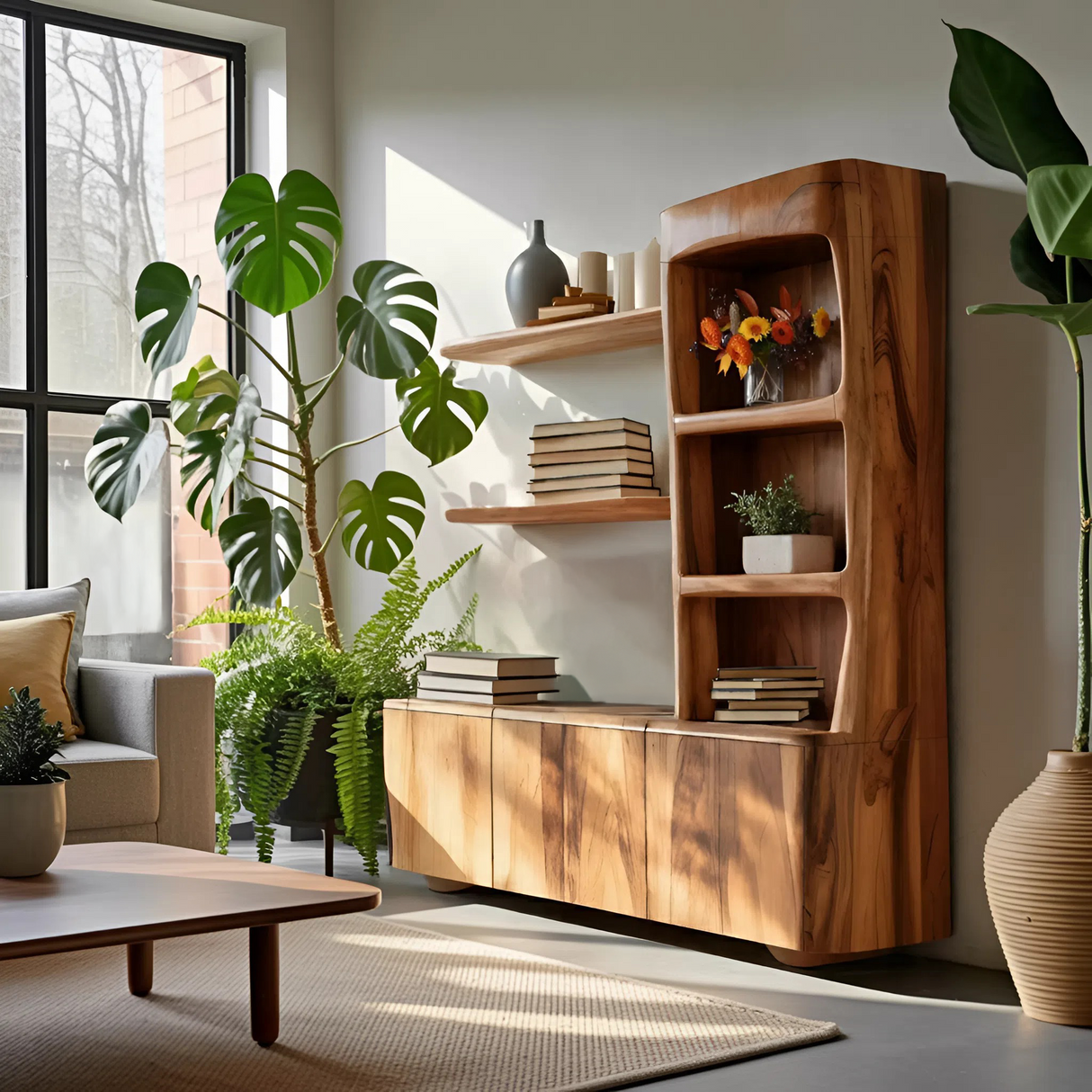 Modern Sculptural Bookshelf Cabinet For Living Room