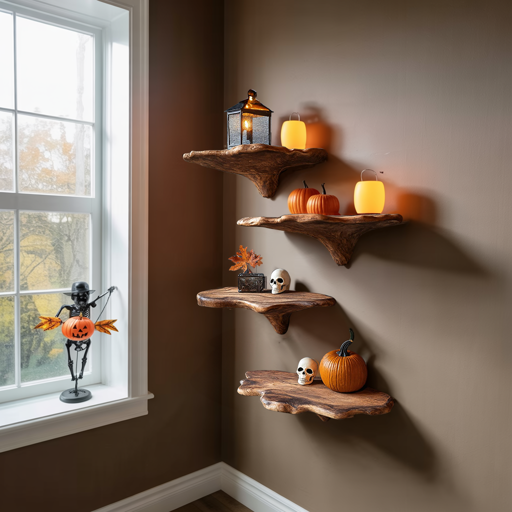 Modern Live Edge Mushroom Shelf For Halloween Entryway Design