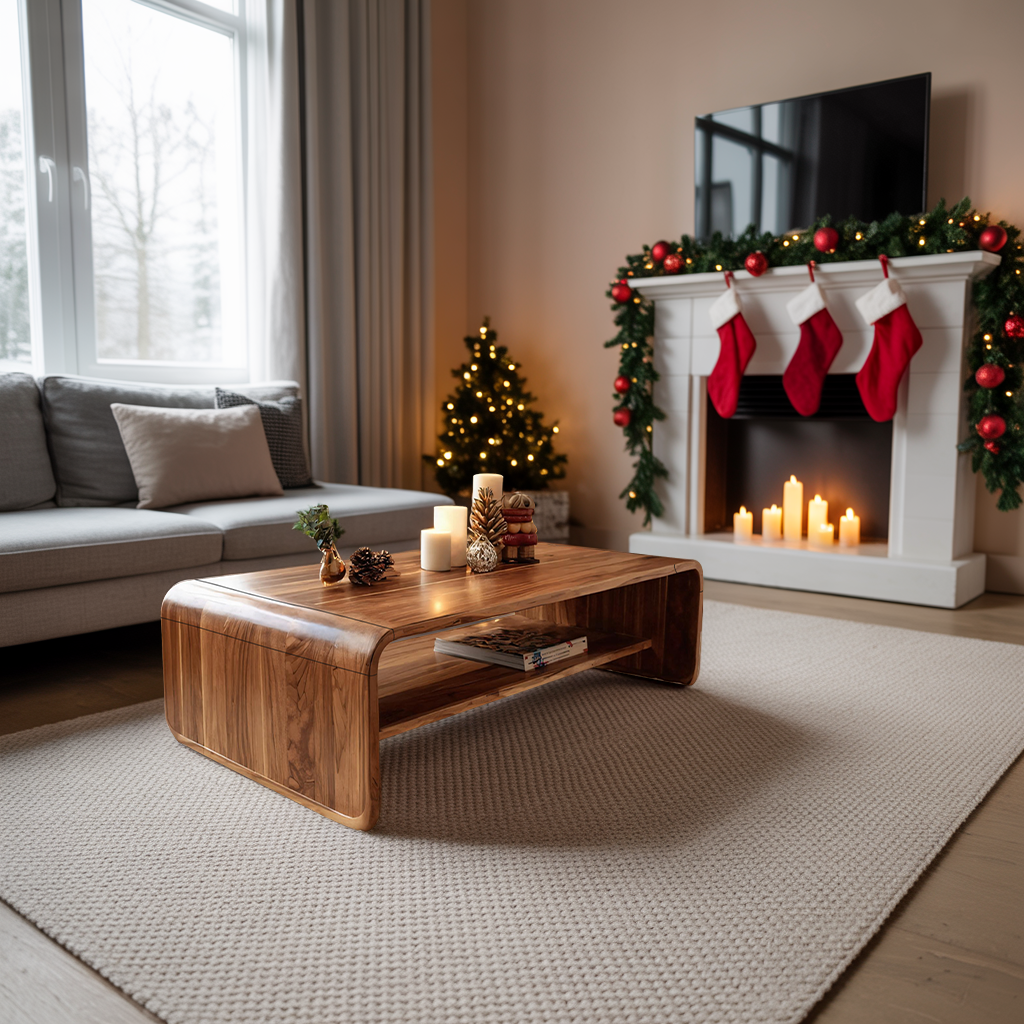 Mid Century Handcrafted Wooden Coffee Table For Christmas Entryway