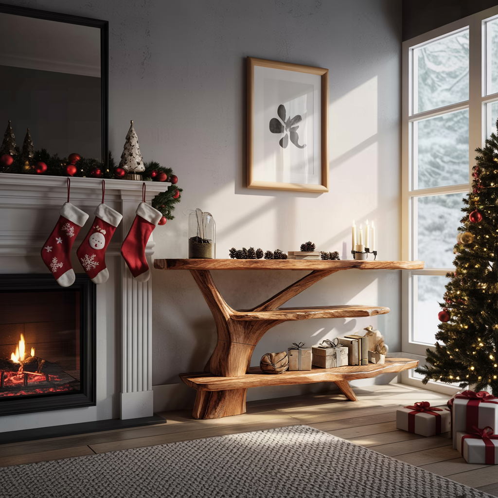 Farmhouse Wooden Live Edge Console Table For Xmas Entryway Seasonal Accent