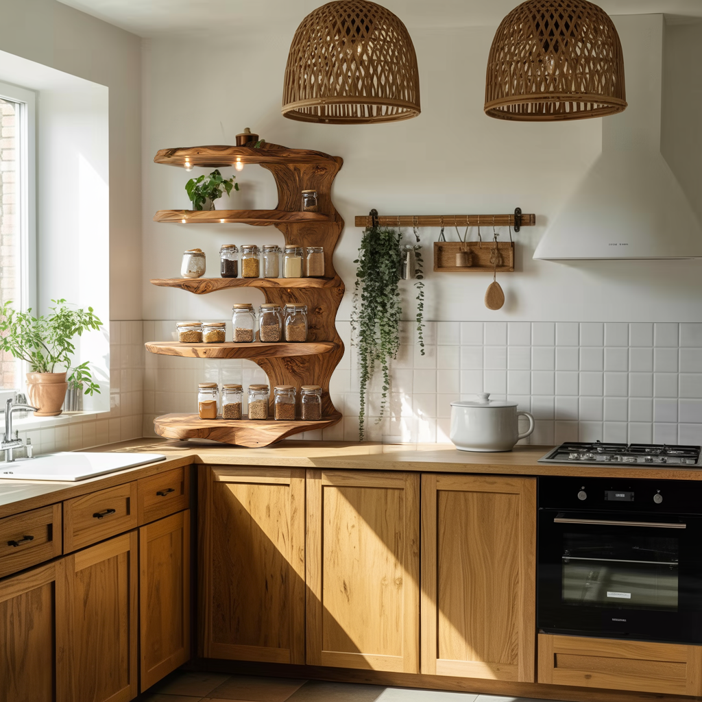 Rustic Kitchen Decor Wooden Spice Storage Shelf