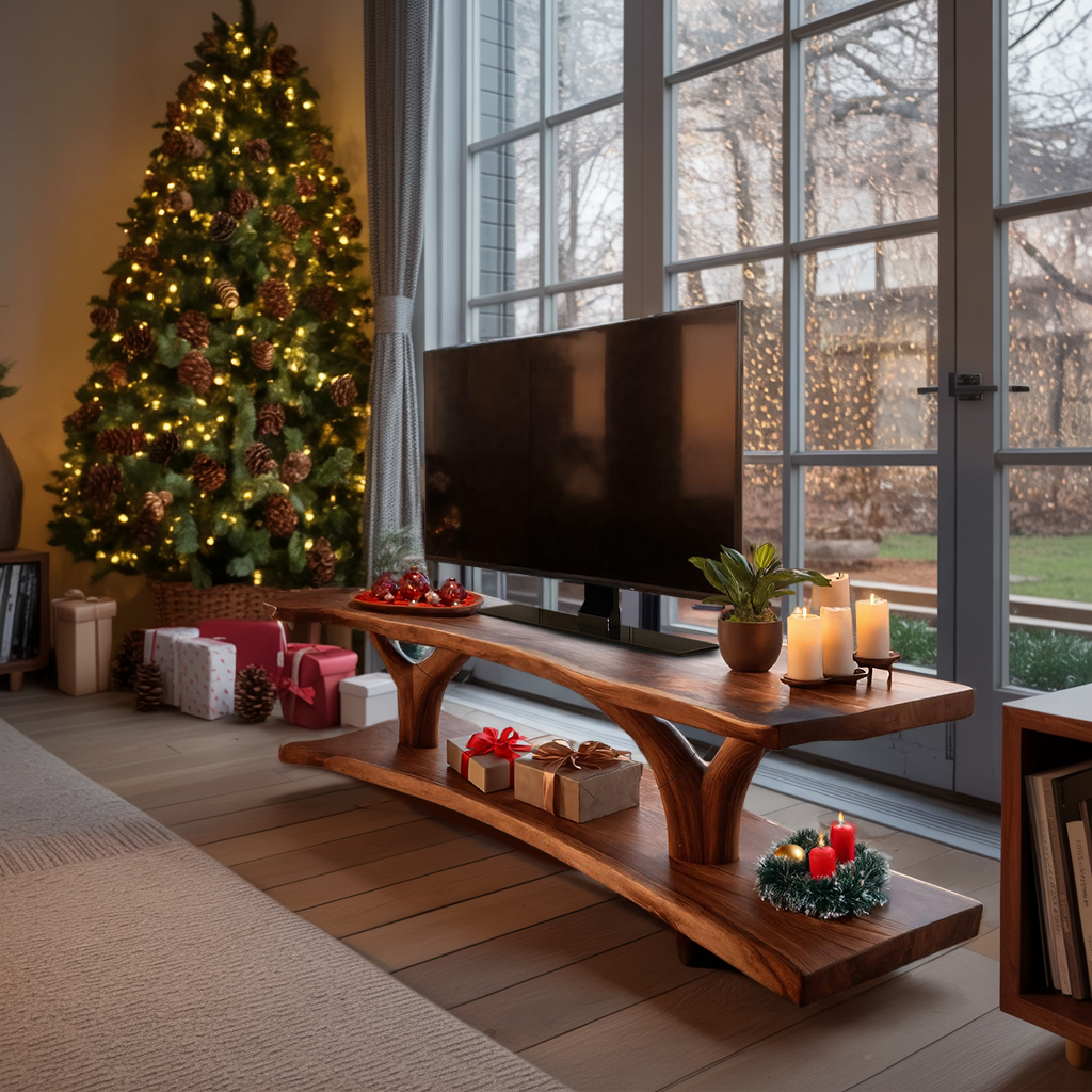 Farmhouse Live Edge Entryway TV Stand For Festive Home Style