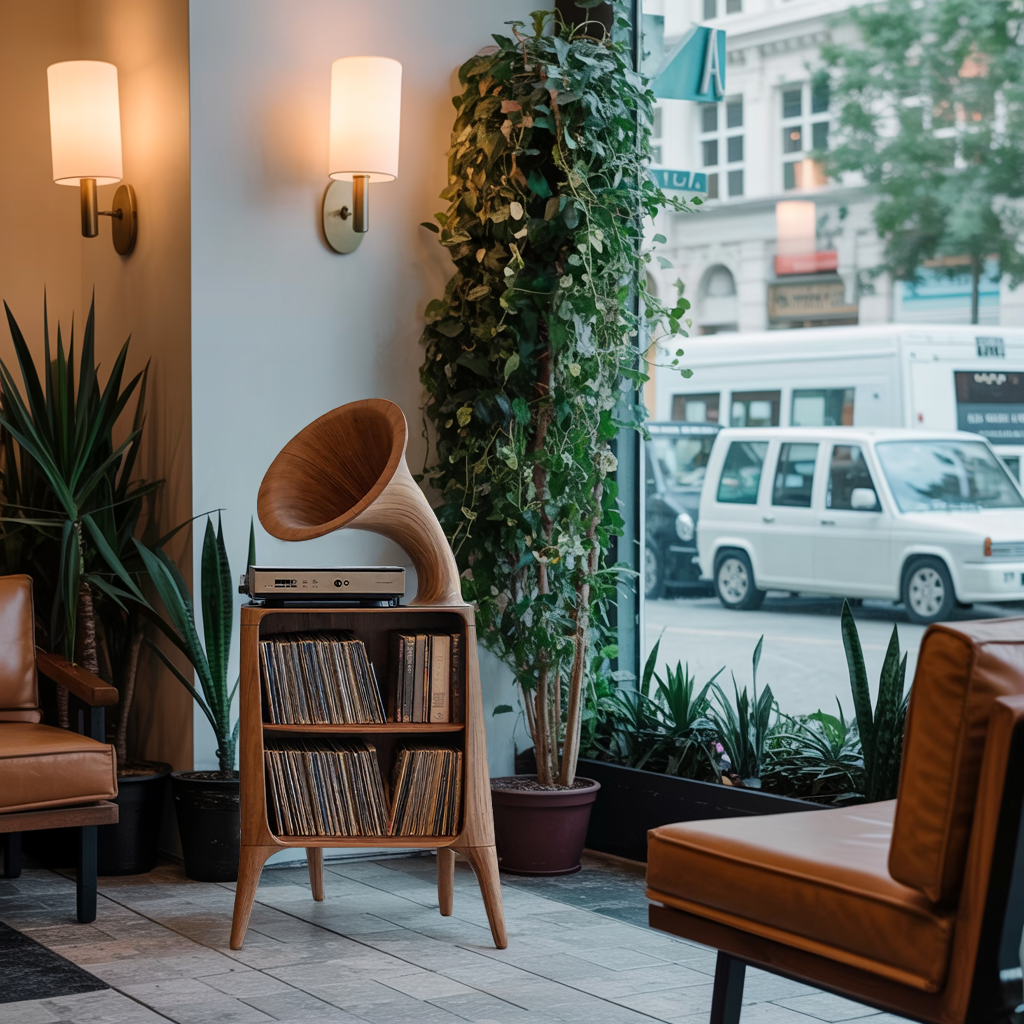 Mid Century Record Console Table For Livingroom