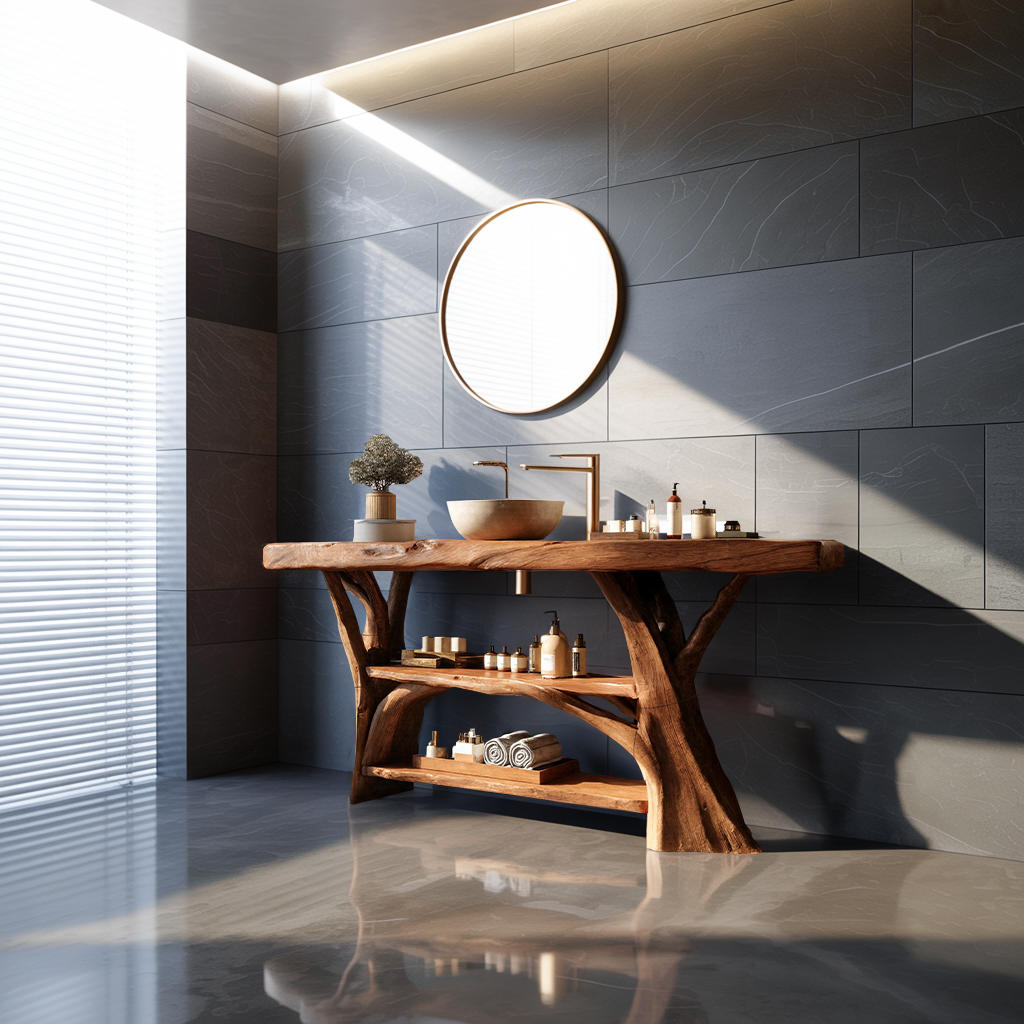 Handcrafted Wooden Live Edge Bathroom Vanity For Bathroom Furniture Decor