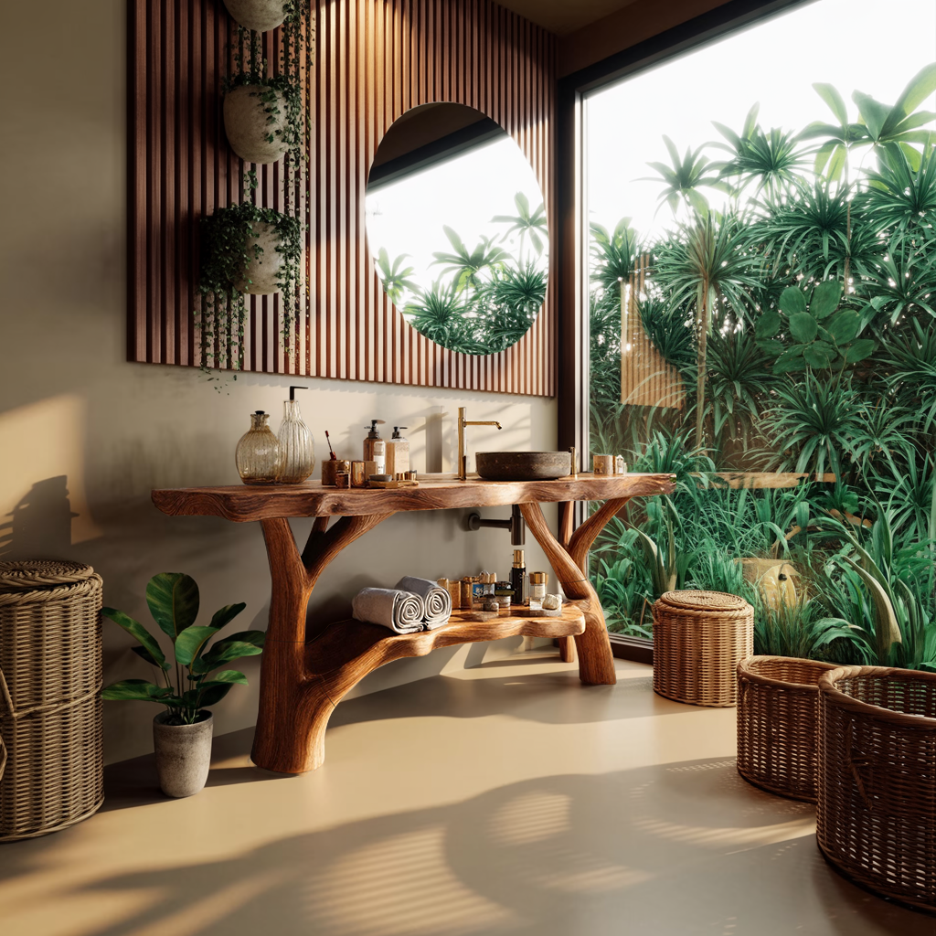 Farmhouse Wooden Live Edge Bathroom Vanity For Country Rustic Design